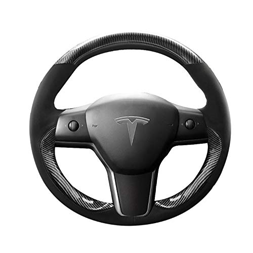 Tesla Model 3 & Y Leather & Carbon Fiber Style Steering Wheel Cover