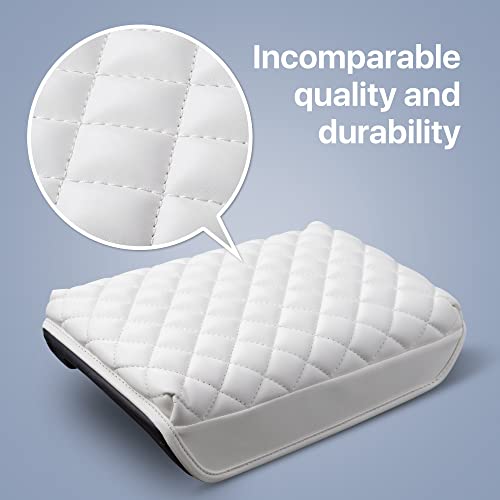 Padded and Quilted Armrest Cushion Cover for Tesla Model 3 & Y (White)