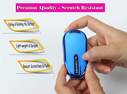 Tesla Model X Key Fob Case, Premium TPU Remote Control Smart Key Fob Holder key case Flip Key Protection with Key Chain (Blue)