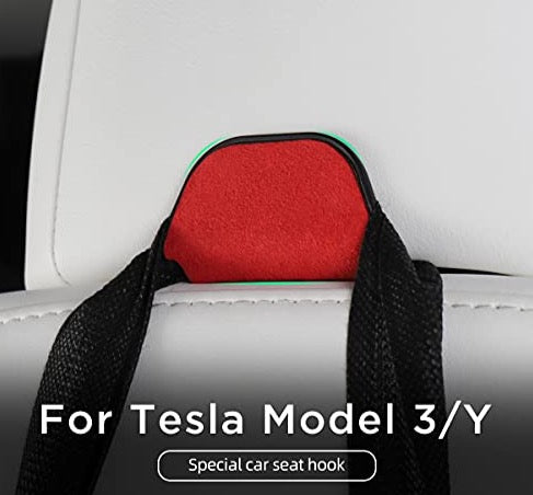 Front Seat Headrest Storage Hooks for Tesla Model 3 & Y (Red Suede)
