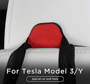 Front Seat Headrest Storage Hooks for Tesla Model 3 & Y (Red Suede)