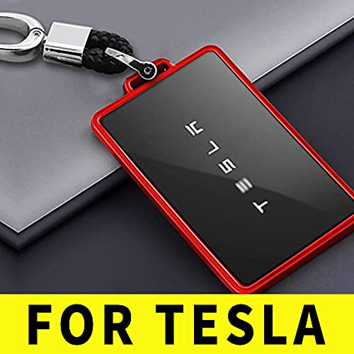 TPU Key Card Holder Case Compatible with Tesla Model 3, Key Protector Cover Accessories Including Key Chain, Red
