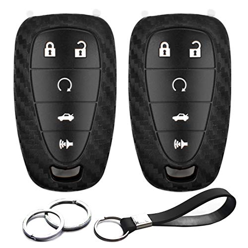 2pcs Compatible with 2021 2020 2019 Chevrolet Camaro Malibu Limited Cruze Equinox Sonic Spark Traverse Bolt EV Carbon Fiber Looks Silicone FOB Key Case Cover Protector Keyless Entry Remote Holder