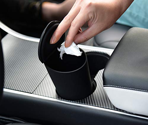 Car Silicone Trash Can with Lid Car Cup Holder Trash Bin Auto Vehicle Car Garbage Can Bin Use in Auto Home Office (Black)