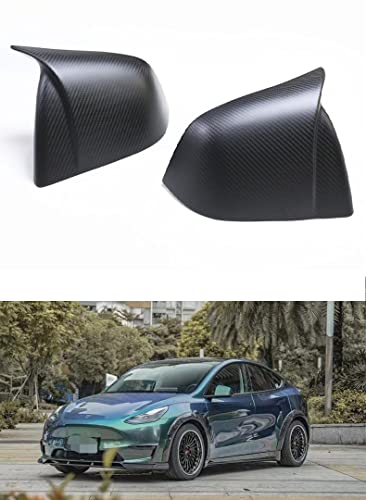 Real Carbon Fiber Horn Style Side Mirror Covers for Tesla Model Y (Matte Carbon Fiber)