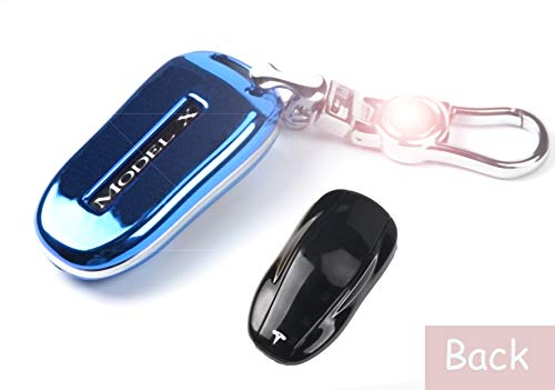 Tesla Model X Key Fob Case, Premium TPU Remote Control Smart Key Fob Holder key case Flip Key Protection with Key Chain (Blue)