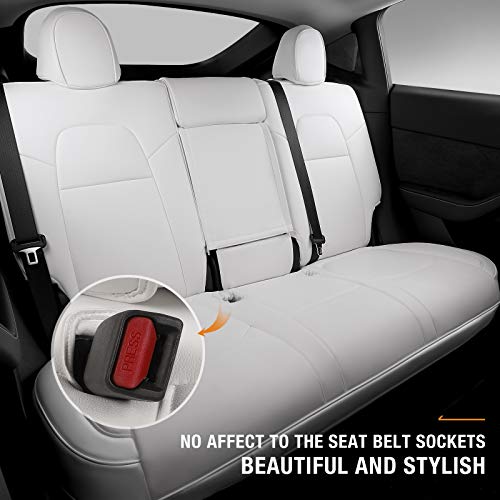Fit Tesla Model Y Seat Covers All Season PU Leather Car Seat Cushion Protector Tesla Model Y Accessories (White, Full Wrapped 12 Pcs (Model Y))