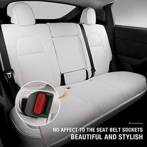 Fit Tesla Model Y Seat Covers All Season PU Leather Car Seat Cushion Protector Tesla Model Y Accessories (White, Full Wrapped 12 Pcs (Model Y))