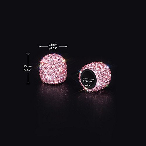 Pink Sparkling Rhinestone Tire Valve Stem Caps for Tesla Model S, 3, X, & Y (Set of 4)