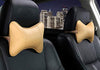 Car Neck Pillows Both Side Pu Leather 2pieces Pack Headrest Fit for Most Cars Filled Fiber Universal Car Pillow (Beige)