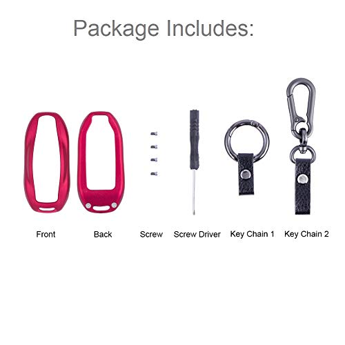 Premium Compatible with Tesla Key Fob Cover for Model S & Model 3 - Aircraft Aluminum Flip Key Protection Case with Leather Keychain - Keyfob Holder Fits for Tesla (Model S & Model 3, Red)