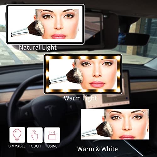 Car Vanity Mirror with 1700mha Rechargable Battery Travel Mirror Car Touch  Screen LED Vanity Mirror Touch Screen Make Up Mirror automobile makeup  mirror car sun visor mirror 3 Light Mode Mirror