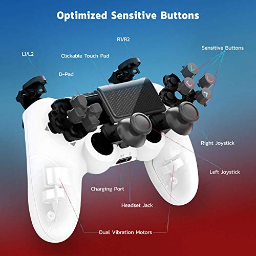 PRO Wireless Controller Works for Tesla 2020 Model 3 with 1,000mAh Battery/Built-in Speaker/Gyro/Motor Remote Bluetooth Slim Gamepad (White)