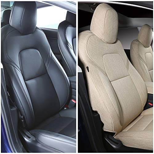 Tesla Model 3 & Y Beige Front Two Synthetic Linen Seat Covers – The EV Shop