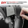 Black Perforated Leather & Carbon Fiber Auto Steering Wheel Cover Hand-Stitch on Wrap Fit for Tesla Model 3/Tesla Model Y