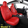 Seat Cover Fit for Tesla Model Y 2020 2021 Airbag Compatible Synthetic Leather Car Seat Cushion Protector All Weather Water-Proof Customized (Red)