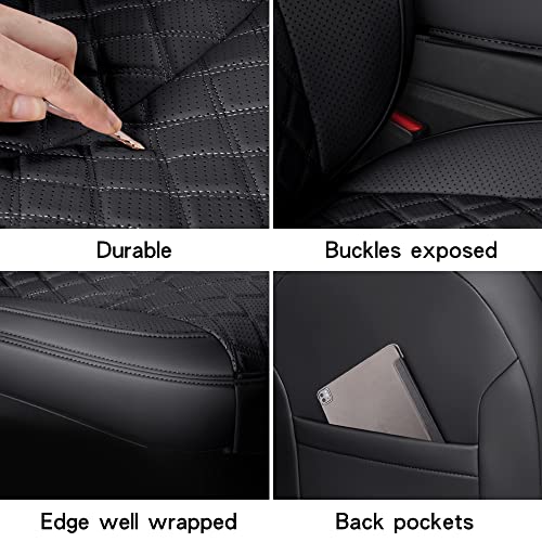 Black Full Coverage & Tailored Fit Faux Leather Seat Cover Set (Front & Rear) for Tesla Model Y
