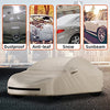 Beige 3 Layer UV Protected All-Weather Full Vehicle Cover for Tesla Model Y with Non-Woven Reflective Strips & Zipper for Charging Port Access