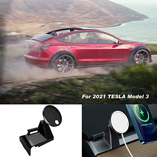 Car Mount Phone Holder for Tesla Model 3, Left Dashboard Car Stand Mount for Magsafe Charger, 360 Rotation Adjustable Car Holder Compatible with iPhone 12 Pro Max/12 Pro/12 (Charger Not Included)