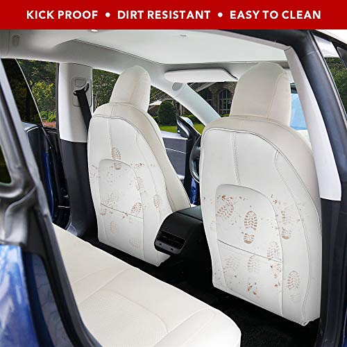 Tesla Model 3 & Y White Leather Seat Back Kick Protector/Kick Mat with Storage Bag (1 Piece)