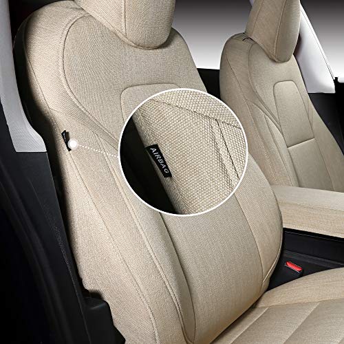 Tesla Model 3 & Y Beige Front Two Synthetic Linen Seat Covers – The EV Shop