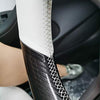 Black Carbon Fiber & White Leather Auto Steering Wheel Cover Hand-Stitch on Wrap Fit for Tesla Model S/Tesla Model X