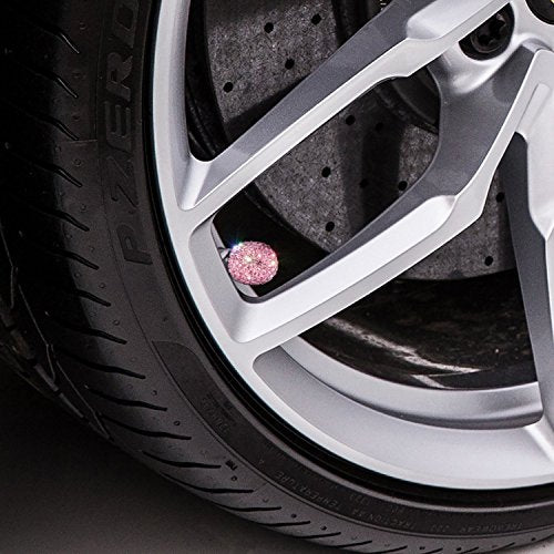 Pink Sparkling Rhinestone Tire Valve Stem Caps for Tesla Model S, 3, X, & Y (Set of 4)