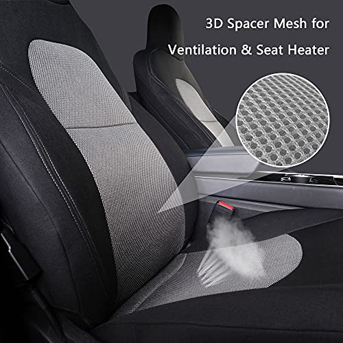 Front Car Seat Covers Custom Fit for Tesla Model 3/Model Y Car Seat Protector 2PCS, Fully Wrapped Farbic Mesh Seat Cover Set for Tesla Model 3/Y2017 2018 2019 2020 2021 Gray and Black