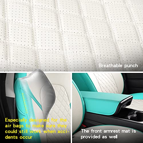 Full Coverage & Tailored Fit Faux Leather Seat Cover Set (Front & Rear) for Tesla Model Y (Tiffany & Blue)