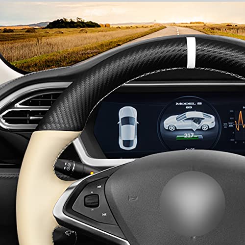 Matte Carbon Fiber + Leather Steering Wheel Cover for Tesla Model S 2012-2020 & Model X 2016-2020