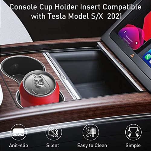 2021 Tesla Model S/X Cup Holder Insert, Anti Slip Center Console CupHolder Protector for Model S/X Plaid/Long Range and Model S/X