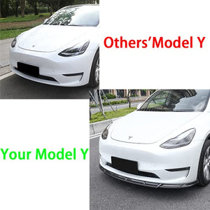 Carbon Fiber ABS Front Lip Splitter/Front Bumper Lip Spoiler for 2020-2022 Tesla Model Y (3 Piece Set)