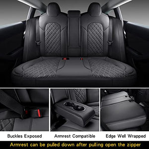 Full Coverage & Tailored Fit Faux Leather Seat Cover Set for Tesla Model 3 (Black)