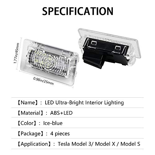 Car Interior LED Car Door Light Upgrade Lighting Replacement Ultra-bright Easy-Plug with Prying Tool Compatible Kit Glitter Lamp for Tesla Model 3 Model S Model X Model Y (ICE BLUE 4PCS)
