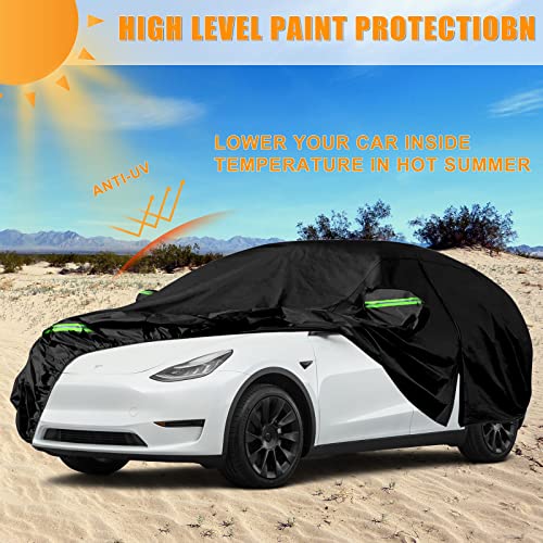 Waterproof Car Cover Compatible with Tesla Model Y 2020 2021 2022, 300D All Weather Model Y Cover with Ventilated Mesh, Charge Port and Driver Side Zipper, Snowproof UV Windproof Exterior Car Cover