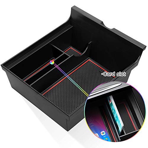 Center Console Organizer Compatible with 2021 Latest Tesla Model Y Model 3 Accessories Insert ABS Black Materials Tray Armrest Secondary Storage Box (Red)