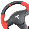 Hand-Stitched Steering Wheel Wrap for Tesla Model 3/Tesla Model Y 2017 2018 2019 2020 2021 Interior Steering Wheel Protection Skin Cover Accessories (Red Perforated Leather+Matte Black Carbon Fiber)