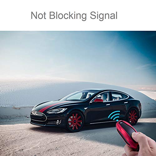 Premium Compatible with Tesla Key Fob Cover for Model S & Model 3 - Aircraft Aluminum Flip Key Protection Case with Leather Keychain - Keyfob Holder Fits for Tesla (Model S & Model 3, Red)
