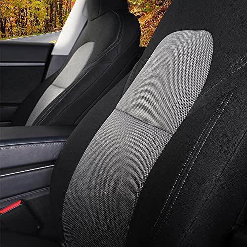 Front Car Seat Covers Custom Fit for Tesla Model 3/Model Y Car Seat Protector 2PCS, Fully Wrapped Farbic Mesh Seat Cover Set for Tesla Model 3/Y2017 2018 2019 2020 2021 Gray and Black
