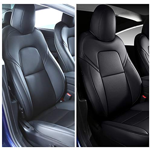 Tesla Model 3 & Y Black Front Two Synthetic Leather Seat Covers