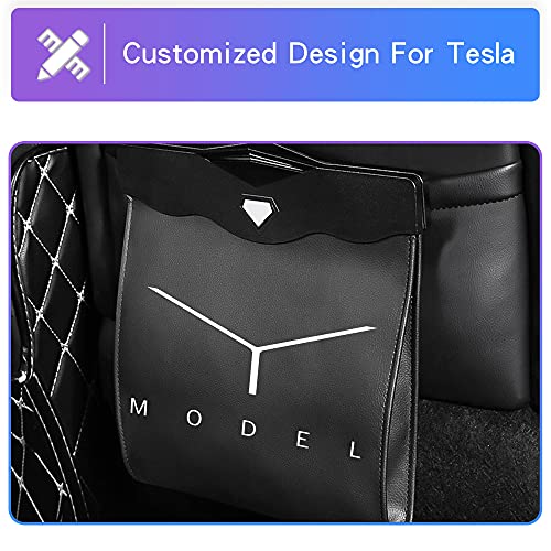 Tesla Model Y  Waterproof Collapsible Garbage Bag with Hanging Magnetic Buckle and LED Light for Back Seat(Black)