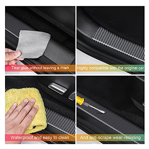 Carbon Fiber Front and Rear Door Sill Protectors for 2020-2022 Tesla Model Y (Protective Film Modification)
