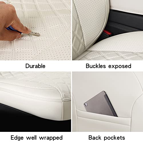 SuperVibe Auto Full Coverage Faux Leather Custom Car Seat Covers Full Set Fit for 2020 2021 Tesla Model Y (White)