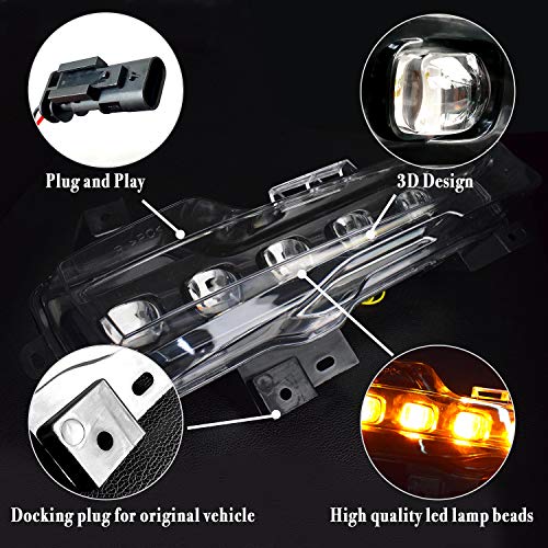 LED White Daytime Running Lights+Amber Dynamic Sequential Turn Signal Fog Lights for Tesla Model 3 & Model Y