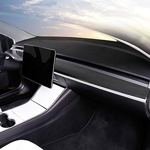 Tesla Model 3 & Model Y Glossy Carbon Fiber Pattern Dash Panel Cover Instrument Trim - 1 Piece Dashboard