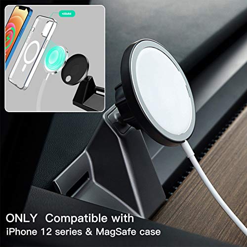 Car Mount Phone Holder for Tesla Model 3, Left Dashboard Car Stand Mount for Magsafe Charger, 360 Rotation Adjustable Car Holder Compatible with iPhone 12 Pro Max/12 Pro/12 (Charger Not Included)