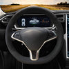 Customized Hand-Stitch Black Suede Steering Wheel Cover for Tesla Model S 2009-2018 & Tesla Model X 2012-2018