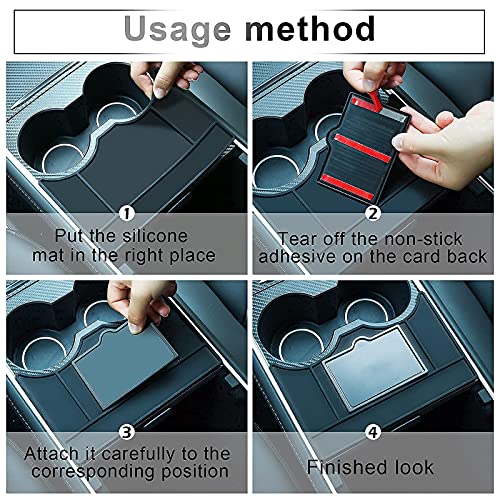 Tesla Model Y Model 3 Center Console Key Card Holder Black Soft Silicone Mat Front Console Anti-Slip Card