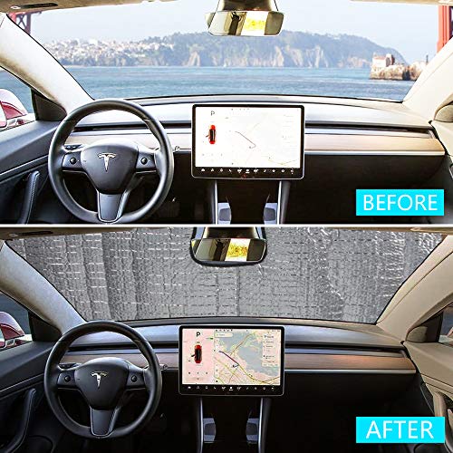 2018 2019 Tesla Model 3 2020 Tesla Model Y Windshield Sunshade, Car Custom Fit Sun Shade Auto Front Reflective Folding Sun Shade for Tesla Accessories, UV and Sun Protection