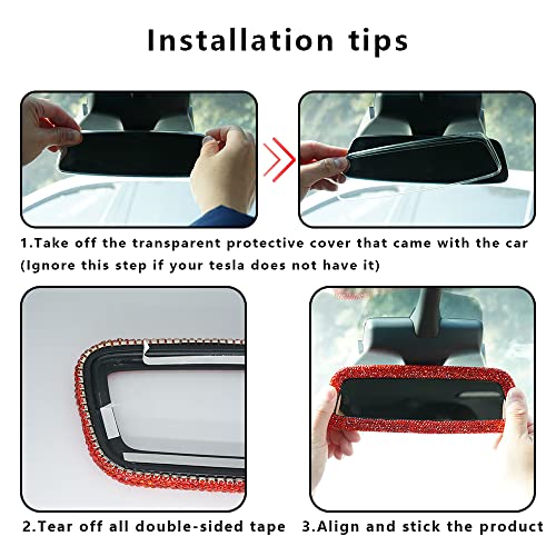Bling Crystal Red Rear View Mirror Cover for Tesla Model S, 3, X, & Y